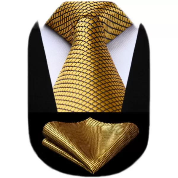 HISDERN Mens Ties Plaid Tie and Pocket Square Set Classic Woven Formal Checkered Neckties &amp; Handkerchief Wedding Party