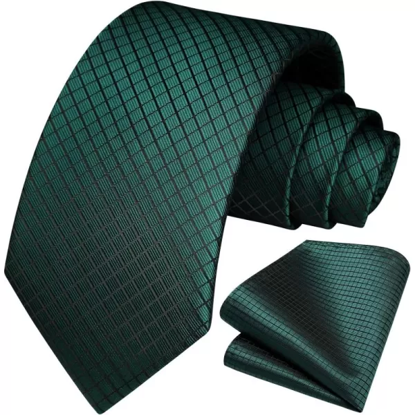 HISDERN Mens Ties Plaid Tie and Pocket Square Set Classic Woven Formal Checkered Neckties &amp; Handkerchief Wedding Party