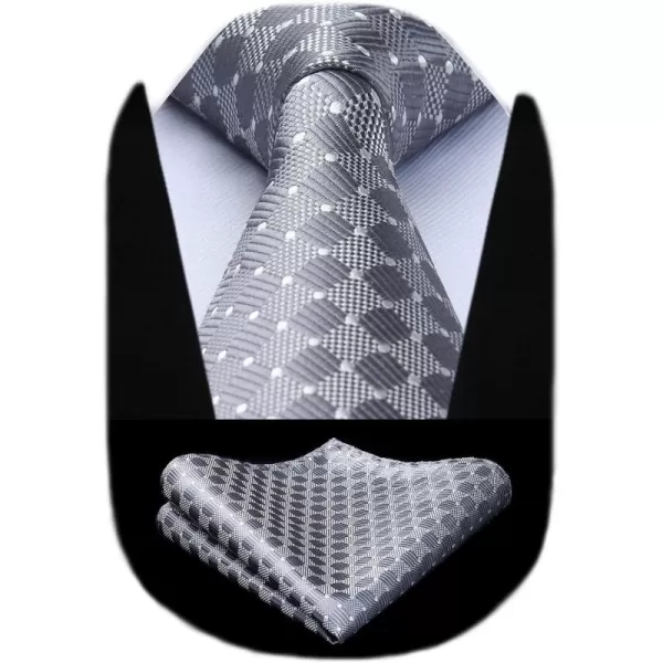 HISDERN Mens Ties Plaid Tie and Pocket Square Set Classic Woven Formal Checkered Neckties &amp; Handkerchief Wedding Party