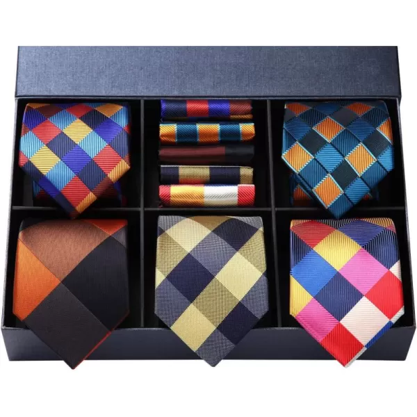 HISDERN Mens Ties Set 5PCS Collection Tie and Pocket Sqaure Formal Business Neckties Gift Box Wedding Necktie for Men