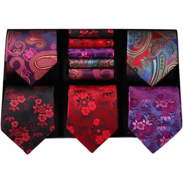 HISDERN Mens Ties Set 5PCS Collection Tie and Pocket Sqaure Formal Business Neckties Gift Box Wedding Necktie for Men