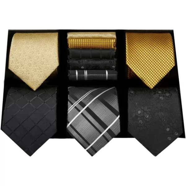 HISDERN Mens Ties Set 5PCS Collection Tie and Pocket Sqaure Formal Business Neckties Gift Box Wedding Necktie for Men