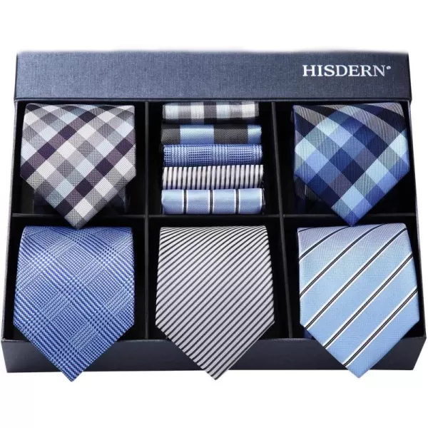 HISDERN Mens Ties Set 5PCS Collection Tie and Pocket Sqaure Formal Business Neckties Gift Box Wedding Necktie for Men