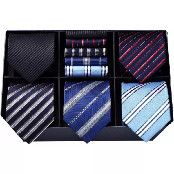 HISDERN Mens Ties Set 5PCS Collection Tie and Pocket Sqaure Formal Business Neckties Gift Box Wedding Necktie for Men