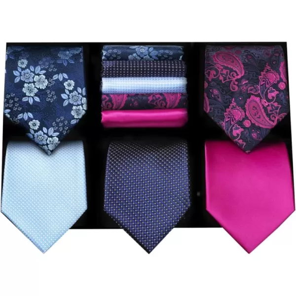 HISDERN Mens Ties Set 5PCS Collection Tie and Pocket Sqaure Formal Business Neckties Gift Box Wedding Necktie for Men