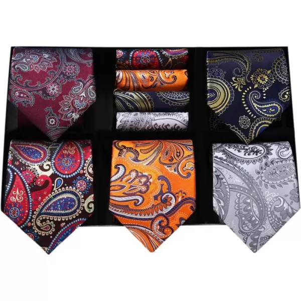 HISDERN Mens Ties Set 5PCS Collection Tie and Pocket Sqaure Formal Business Neckties Gift Box Wedding Necktie for Men