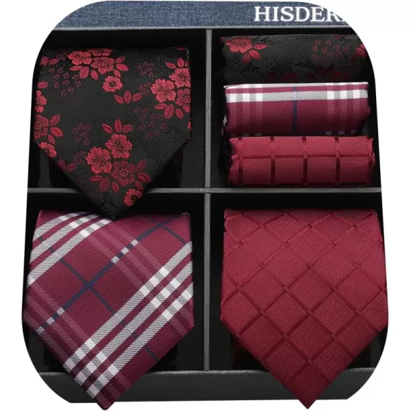 HISDERN Mens Ties Set Collection Tie and Pocket Square Lot 3 Pcs Formal Business Neckties Gift Box Wedding Necktie