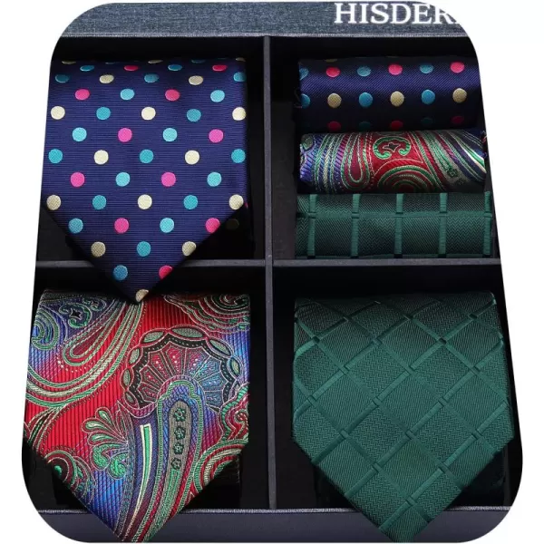 HISDERN Mens Ties Set Collection Tie and Pocket Square Lot 3 Pcs Formal Business Neckties Gift Box Wedding Necktie