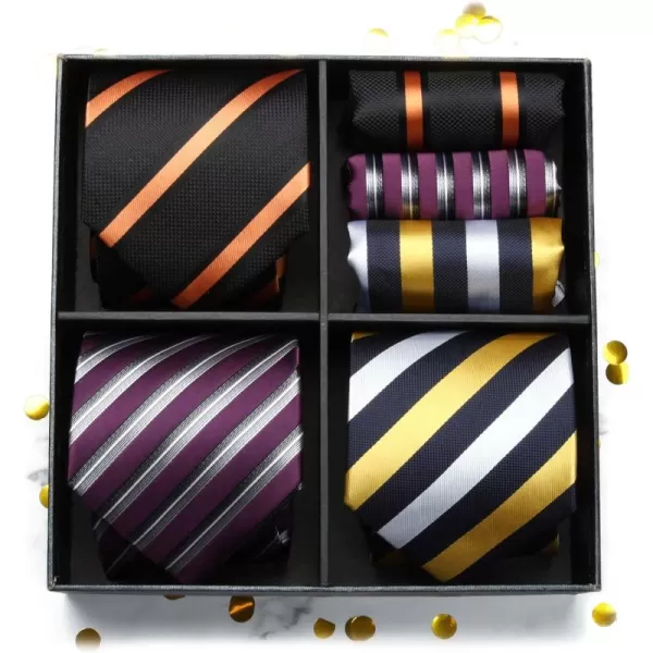 HISDERN Mens Ties Set Collection Tie and Pocket Square Lot 3 Pcs Formal Business Neckties Gift Box Wedding Necktie