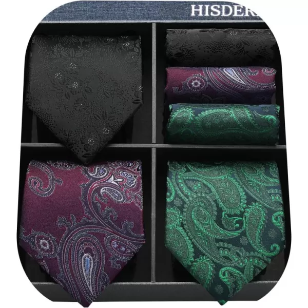 HISDERN Mens Ties Set Collection Tie and Pocket Square Lot 3 Pcs Formal Business Neckties Gift Box Wedding Necktie