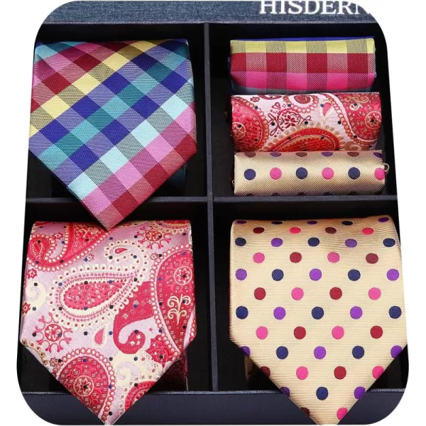HISDERN Mens Ties Set Collection Tie and Pocket Square Lot 3 Pcs Formal Business Neckties Gift Box Wedding Necktie