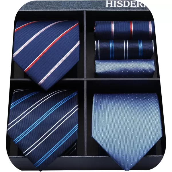HISDERN Mens Ties Set Collection Tie and Pocket Square Lot 3 Pcs Formal Business Neckties Gift Box Wedding Necktie