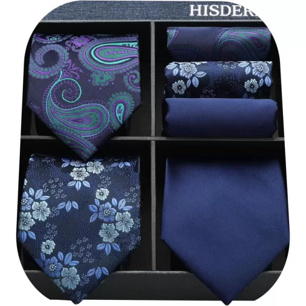 HISDERN Mens Ties Set Collection Tie and Pocket Square Lot 3 Pcs Formal Business Neckties Gift Box Wedding Necktie