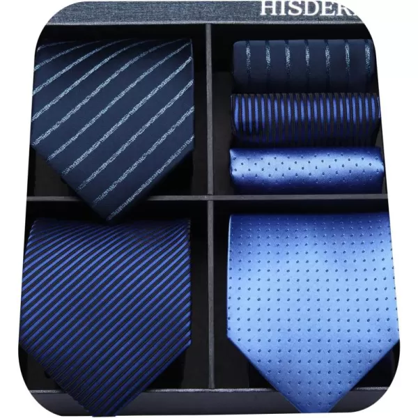 HISDERN Mens Ties Set Collection Tie and Pocket Square Lot 3 Pcs Formal Business Neckties Gift Box Wedding Necktie
