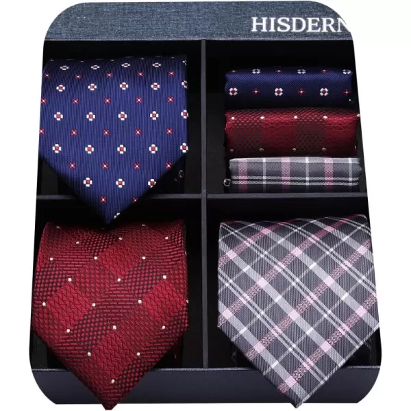 HISDERN Mens Ties Set Collection Tie and Pocket Square Lot 3 Pcs Formal Business Neckties Gift Box Wedding Necktie