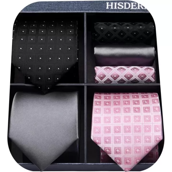 HISDERN Mens Ties Set Collection Tie and Pocket Square Lot 3 Pcs Formal Business Neckties Gift Box Wedding Necktie