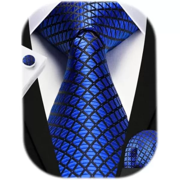 HISDERN Mens Ties Set Stripe Plaid Ties for Men and Pocket Square Cufflinks Formal Silk Necktie Wedding Business
