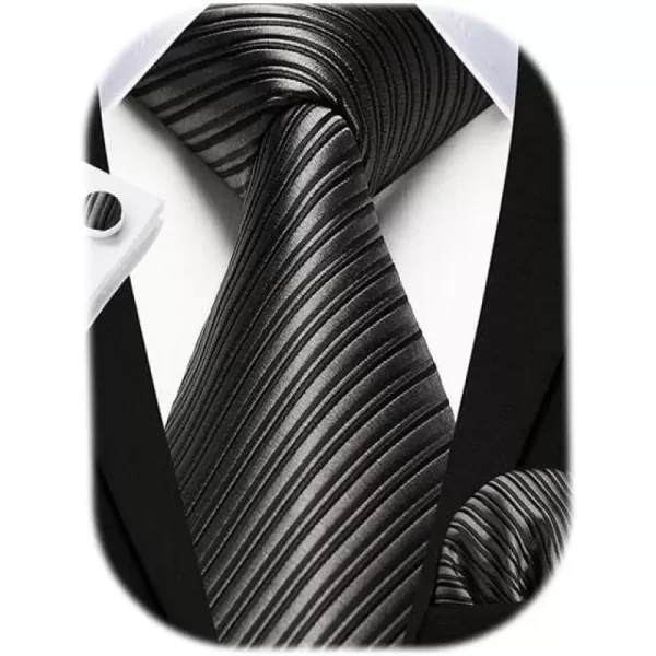 HISDERN Mens Ties Set Stripe Plaid Ties for Men and Pocket Square Cufflinks Formal Silk Necktie Wedding Business