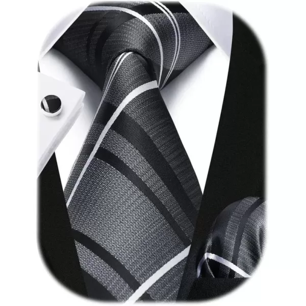 HISDERN Mens Ties Set Stripe Plaid Ties for Men and Pocket Square Cufflinks Formal Silk Necktie Wedding Business