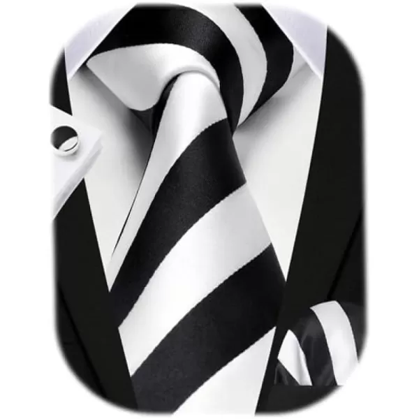 HISDERN Mens Ties Set Stripe Plaid Ties for Men and Pocket Square Cufflinks Formal Silk Necktie Wedding Business