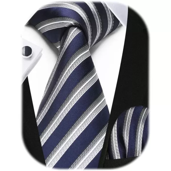 HISDERN Mens Ties Set Stripe Plaid Ties for Men and Pocket Square Cufflinks Formal Silk Necktie Wedding Business
