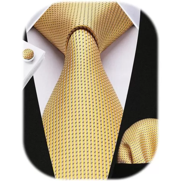HISDERN Mens Ties Set Stripe Plaid Ties for Men and Pocket Square Cufflinks Formal Silk Necktie Wedding Business