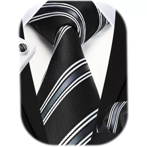 HISDERN Mens Ties Set Stripe Plaid Ties for Men and Pocket Square Cufflinks Formal Silk Necktie Wedding Business