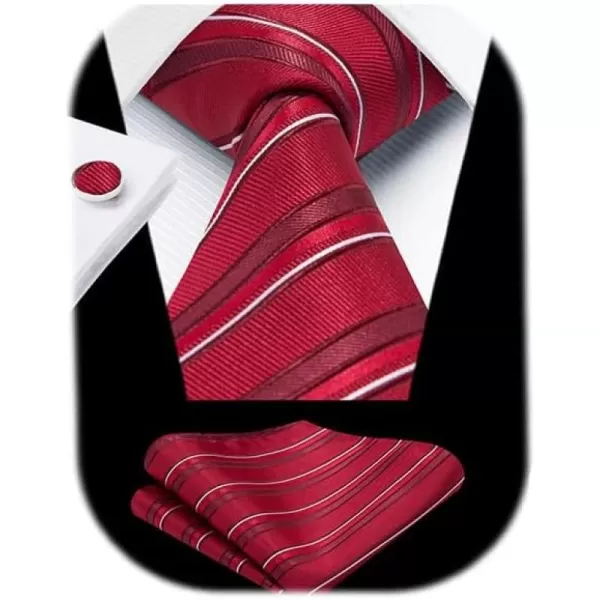 HISDERN Mens Ties Set Stripe Plaid Ties for Men and Pocket Square Cufflinks Formal Silk Necktie Wedding Business