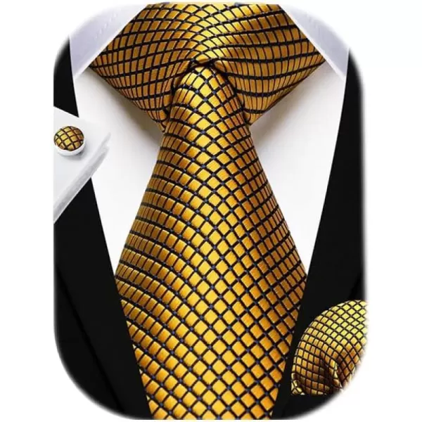 HISDERN Mens Ties Set Stripe Plaid Ties for Men and Pocket Square Cufflinks Formal Silk Necktie Wedding Business