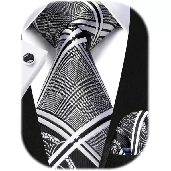 HISDERN Mens Ties Set Stripe Plaid Ties for Men and Pocket Square Cufflinks Formal Silk Necktie Wedding Business