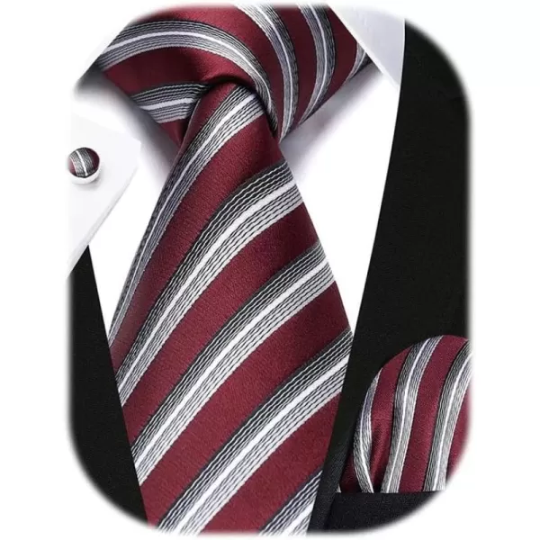 HISDERN Mens Ties Set Stripe Plaid Ties for Men and Pocket Square Cufflinks Formal Silk Necktie Wedding Business