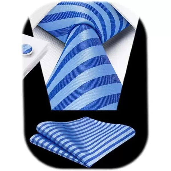 HISDERN Mens Ties Set Stripe Plaid Ties for Men and Pocket Square Cufflinks Formal Silk Necktie Wedding Business