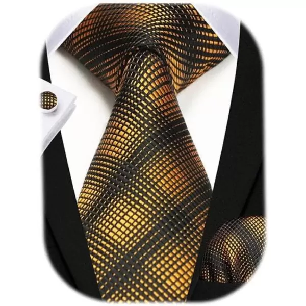 HISDERN Mens Ties Set Stripe Plaid Ties for Men and Pocket Square Cufflinks Formal Silk Necktie Wedding Business