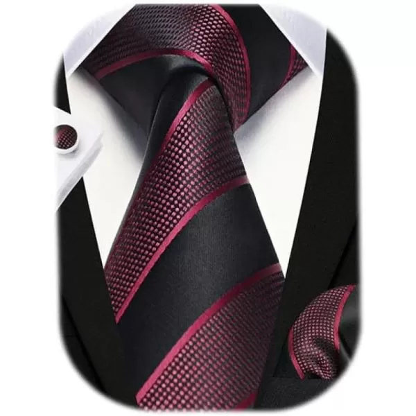 HISDERN Mens Ties Set Stripe Plaid Ties for Men and Pocket Square Cufflinks Formal Silk Necktie Wedding Business