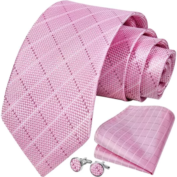 HISDERN Mens Ties Set Stripe Plaid Ties for Men and Pocket Square Cufflinks Formal Silk Necktie Wedding Business