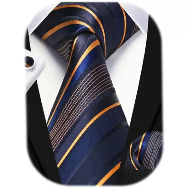 HISDERN Mens Ties Set Stripe Plaid Ties for Men and Pocket Square Cufflinks Formal Silk Necktie Wedding Business