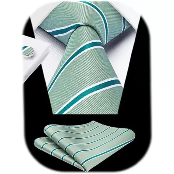 HISDERN Mens Ties Set Stripe Plaid Ties for Men and Pocket Square Cufflinks Formal Silk Necktie Wedding Business