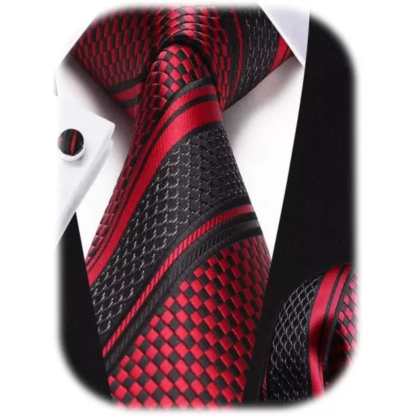HISDERN Mens Ties Set Stripe Plaid Ties for Men and Pocket Square Cufflinks Formal Silk Necktie Wedding Business