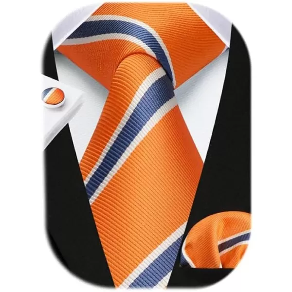HISDERN Mens Ties Set Stripe Plaid Ties for Men and Pocket Square Cufflinks Formal Silk Necktie Wedding Business