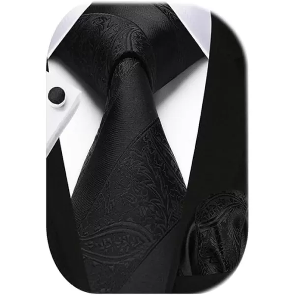 HISDERN Mens Ties Set Stripe Plaid Ties for Men and Pocket Square Cufflinks Formal Silk Necktie Wedding Business