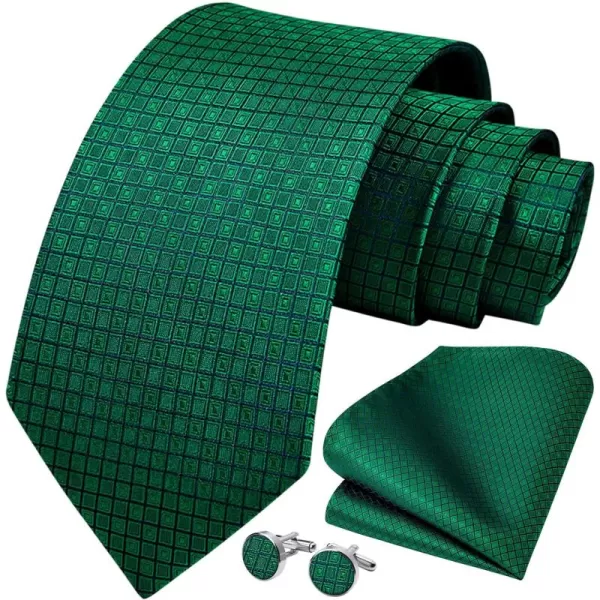 HISDERN Mens Ties Set Stripe Plaid Ties for Men and Pocket Square Cufflinks Formal Silk Necktie Wedding Business