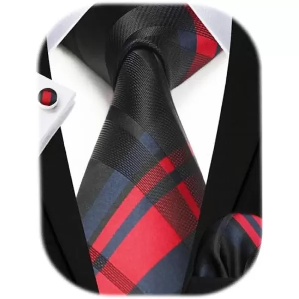HISDERN Mens Ties Set Stripe Plaid Ties for Men and Pocket Square Cufflinks Formal Silk Necktie Wedding Business