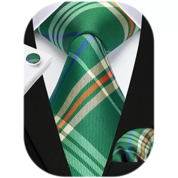 HISDERN Mens Ties Set Stripe Plaid Ties for Men and Pocket Square Cufflinks Formal Silk Necktie Wedding Business