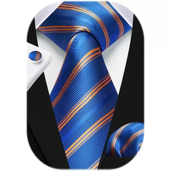 HISDERN Mens Ties Set Stripe Plaid Ties for Men and Pocket Square Cufflinks Formal Silk Necktie Wedding Business