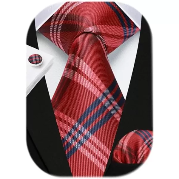 HISDERN Mens Ties Set Stripe Plaid Ties for Men and Pocket Square Cufflinks Formal Silk Necktie Wedding Business