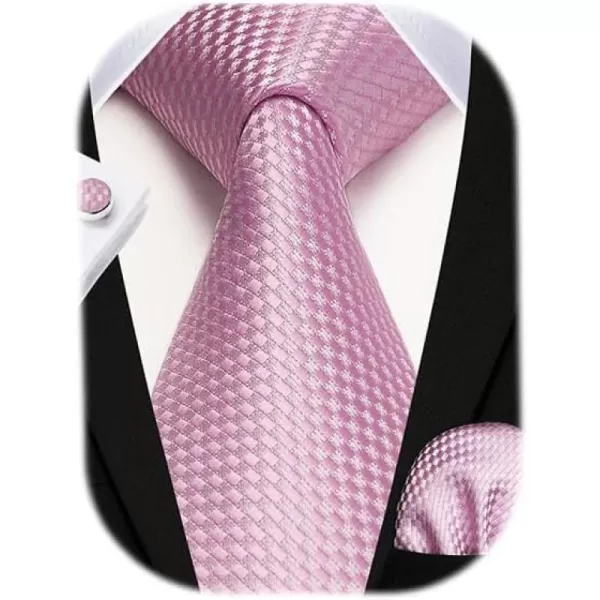 HISDERN Mens Ties Set Stripe Plaid Ties for Men and Pocket Square Cufflinks Formal Silk Necktie Wedding Business
