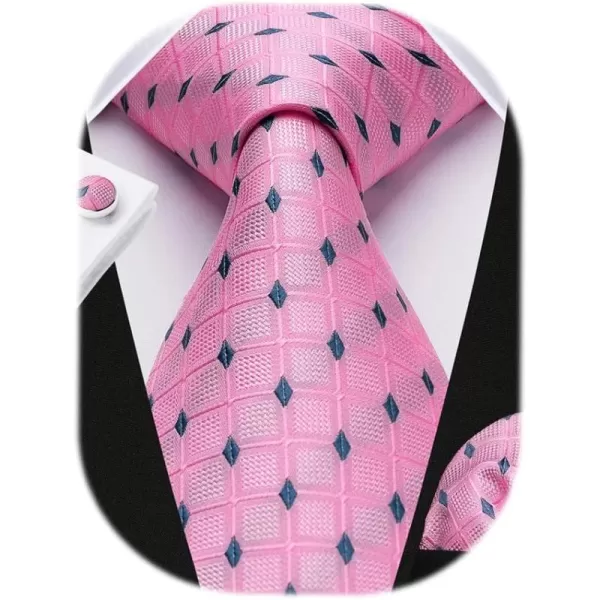 HISDERN Mens Ties Set Stripe Plaid Ties for Men and Pocket Square Cufflinks Formal Silk Necktie Wedding Business