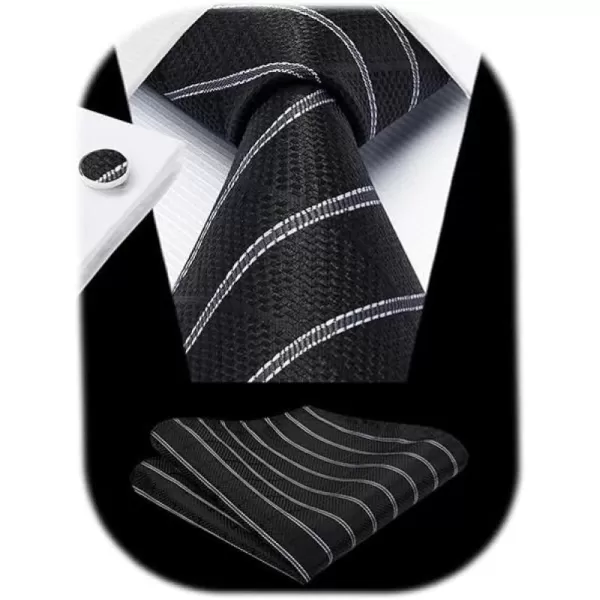 HISDERN Mens Ties Set Stripe Plaid Ties for Men and Pocket Square Cufflinks Formal Silk Necktie Wedding Business