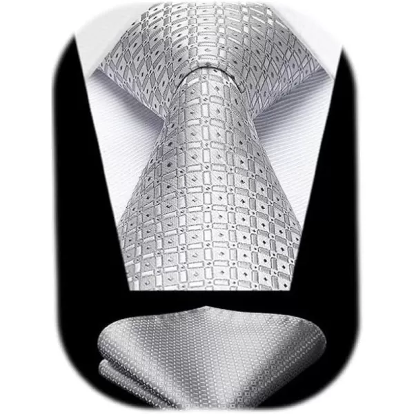 HISDERN Mens Ties Solid Color Tie and Pocket Square Set Classic Woven Formal Neckties &amp; Handkerchief Wedding Party