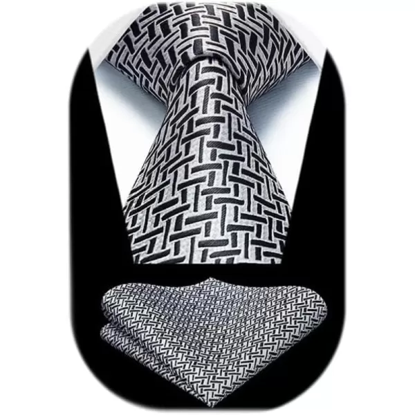 HISDERN Mens Ties Solid Color Tie and Pocket Square Set Classic Woven Formal Neckties &amp; Handkerchief Wedding Party